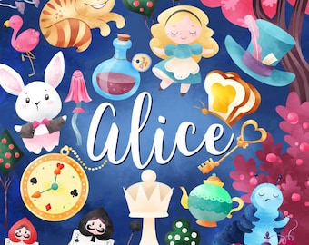 Watercolor Alice in Wonderland Clipart: Storybook PNG (Instant Download)