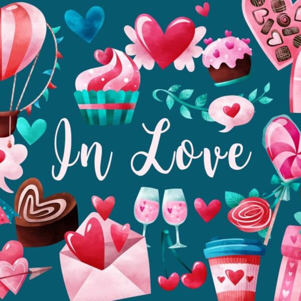 Valentinstag Clipart Illustration - Aquarell Valentines - Liebe Clipart - Herz Aquarell - Instant Download PNG, kommerzielle Nutzung