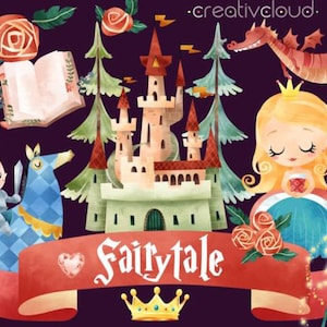 Fairytale - Princess, Knight & Dragon Clipart Illustration - Castle Illustration - Commercial and Personal Use, PNG, Instant Download