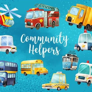 Community Vehicles Clip Art llustration - Community Helpers Vehicles - Transportation - Town Vehicles - Instant Download PNG, Commercial Use