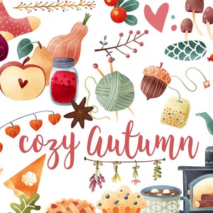 Cozy Autumn Clipart Illustration - Aquarelle Illustration d’automne - Hygge - Thanksgiving - Utilisation commerciale et personnelle - PNG Instant Download