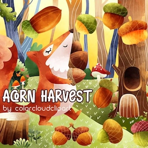 Aquarell Eichhörnchen Eicheln Clipart, Herbst Herbst Clipart, Wald, Eichel, Ernte, kommerziellen und persönlichen Gebrauch, PNG, Instant Download