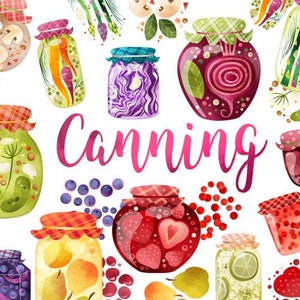 Inscatolamento Clip Art - Illustrazione conservazione alimenti - Acquerello sottaceti e conserve - Uso commerciale e personale - PNG Download istantaneo