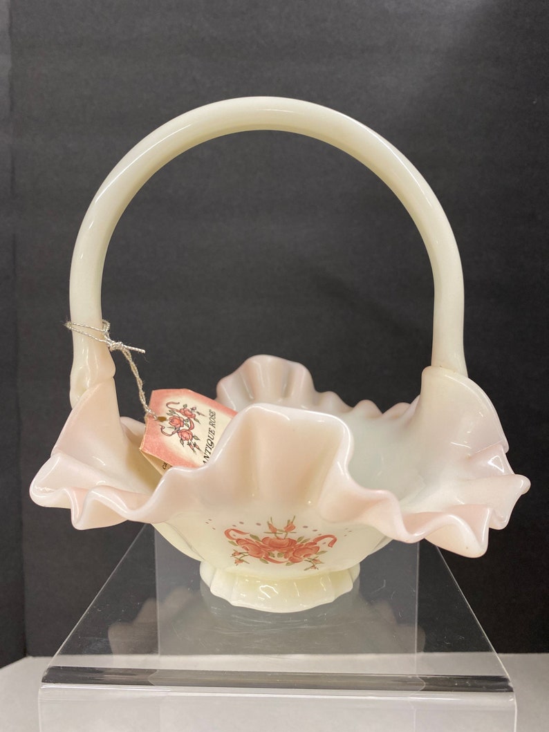 Fenton Ros\u00e9 Handpainted Basket #745