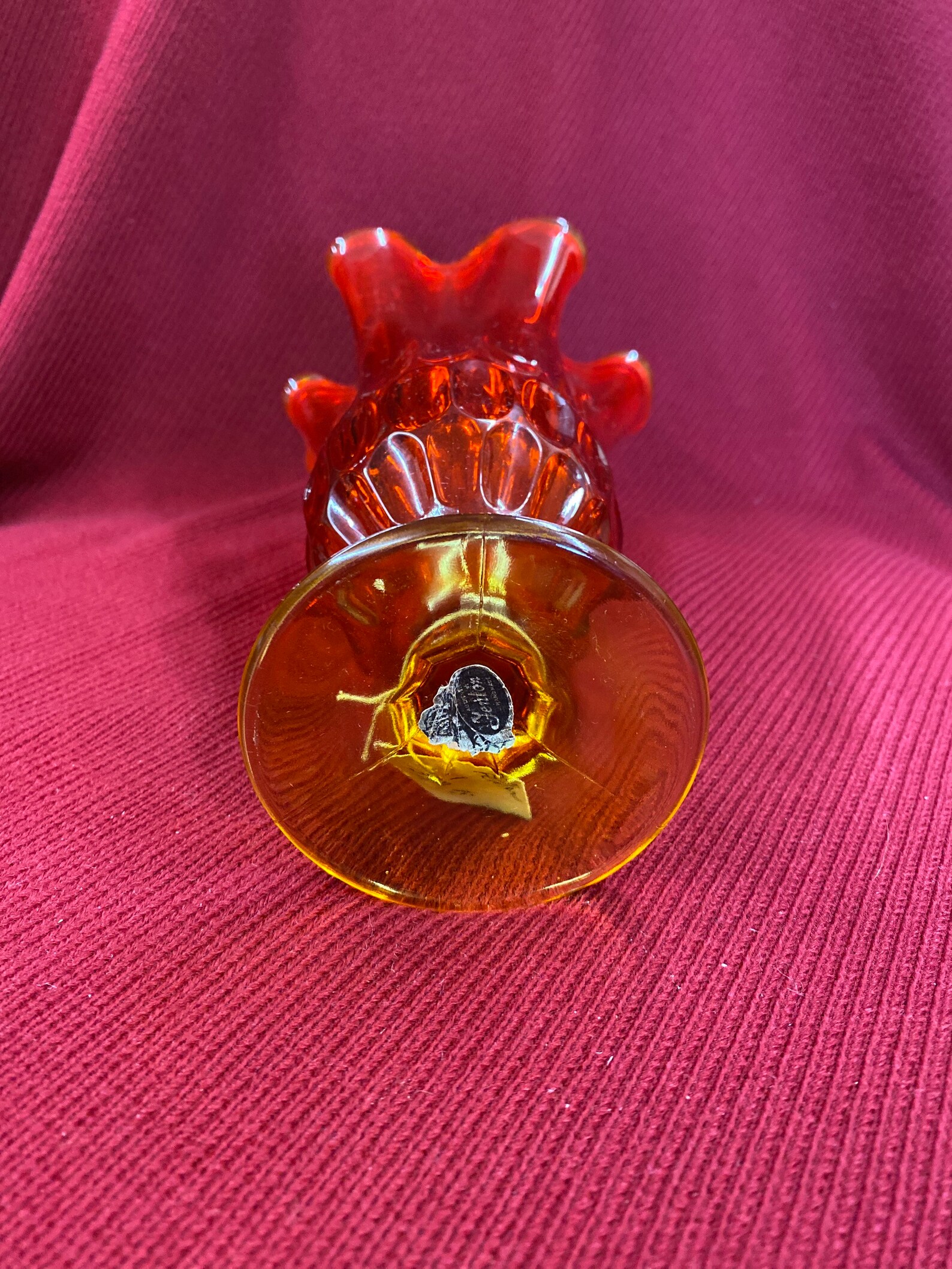 Fenton Handkerchief Vase Colonial Orange Amber Highlights Etsy