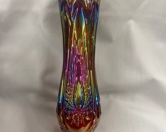 Fenton stretch vase marigold rainbow carnival glass #139