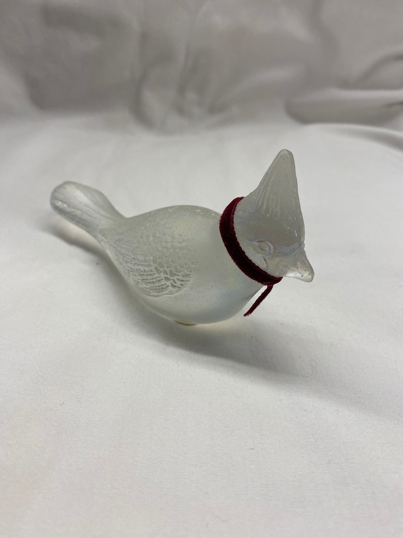 Fenton clear hand painted splatter iridescent Cardinal with red velvet necklace #471
