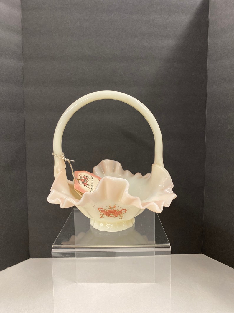 Fenton Ros\u00e9 Handpainted Basket #745