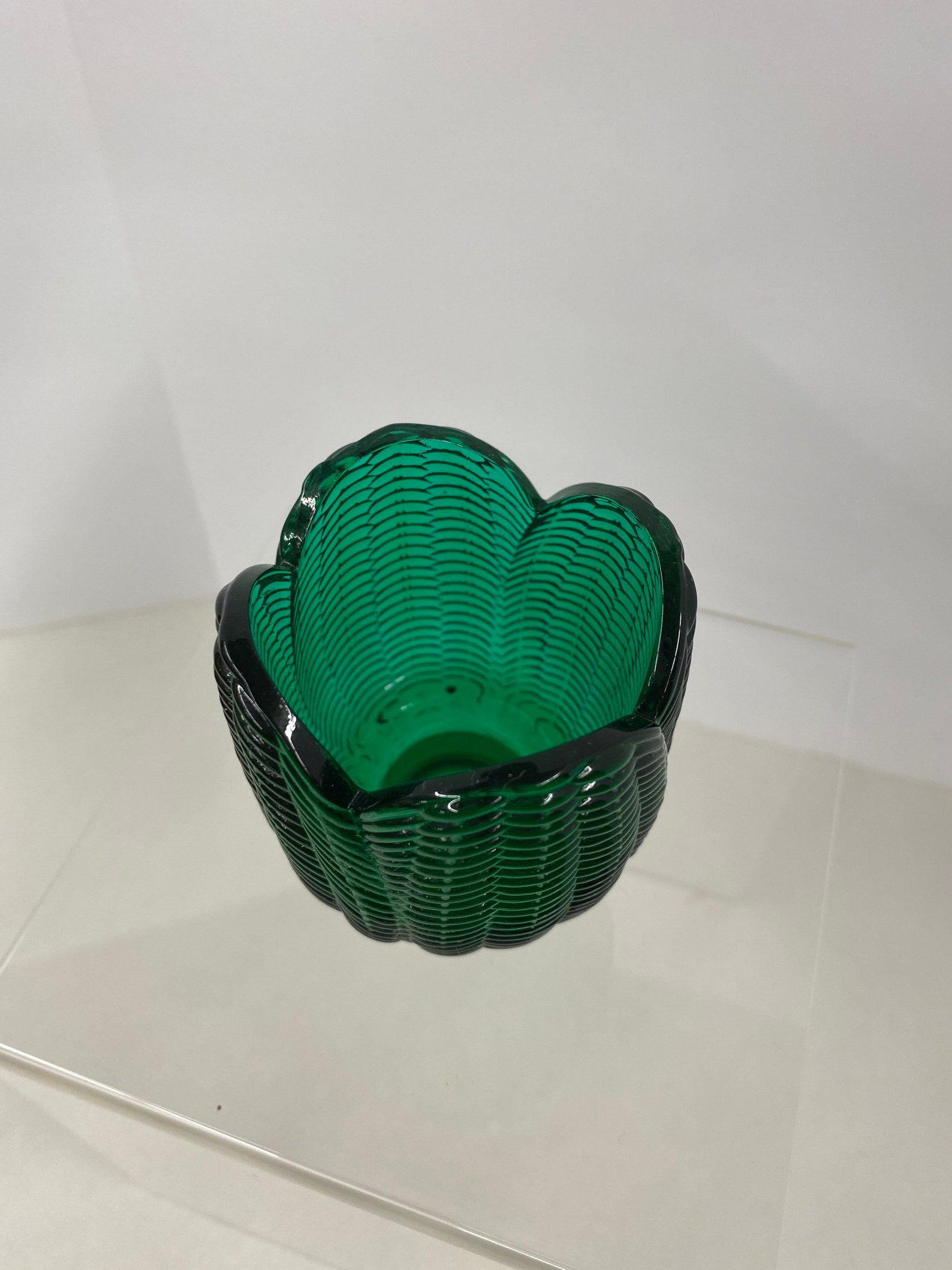 Fenton Emerald Green Ribbed Candle Holder 825 Etsy