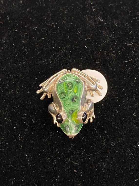 Sterling Silver 925 Texaco Green Frog Pin FREE SHI