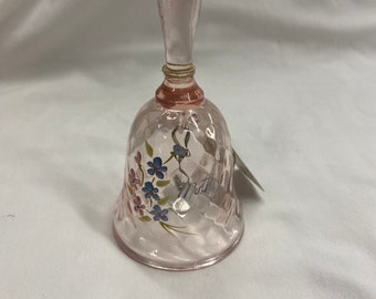 Fenton light rose pink diamond pattern bell hand painted flowers and Mother #527