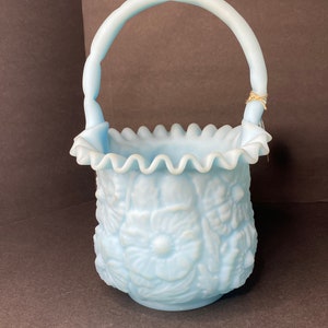 Fenton Baby Blue Floral Pattern Basket