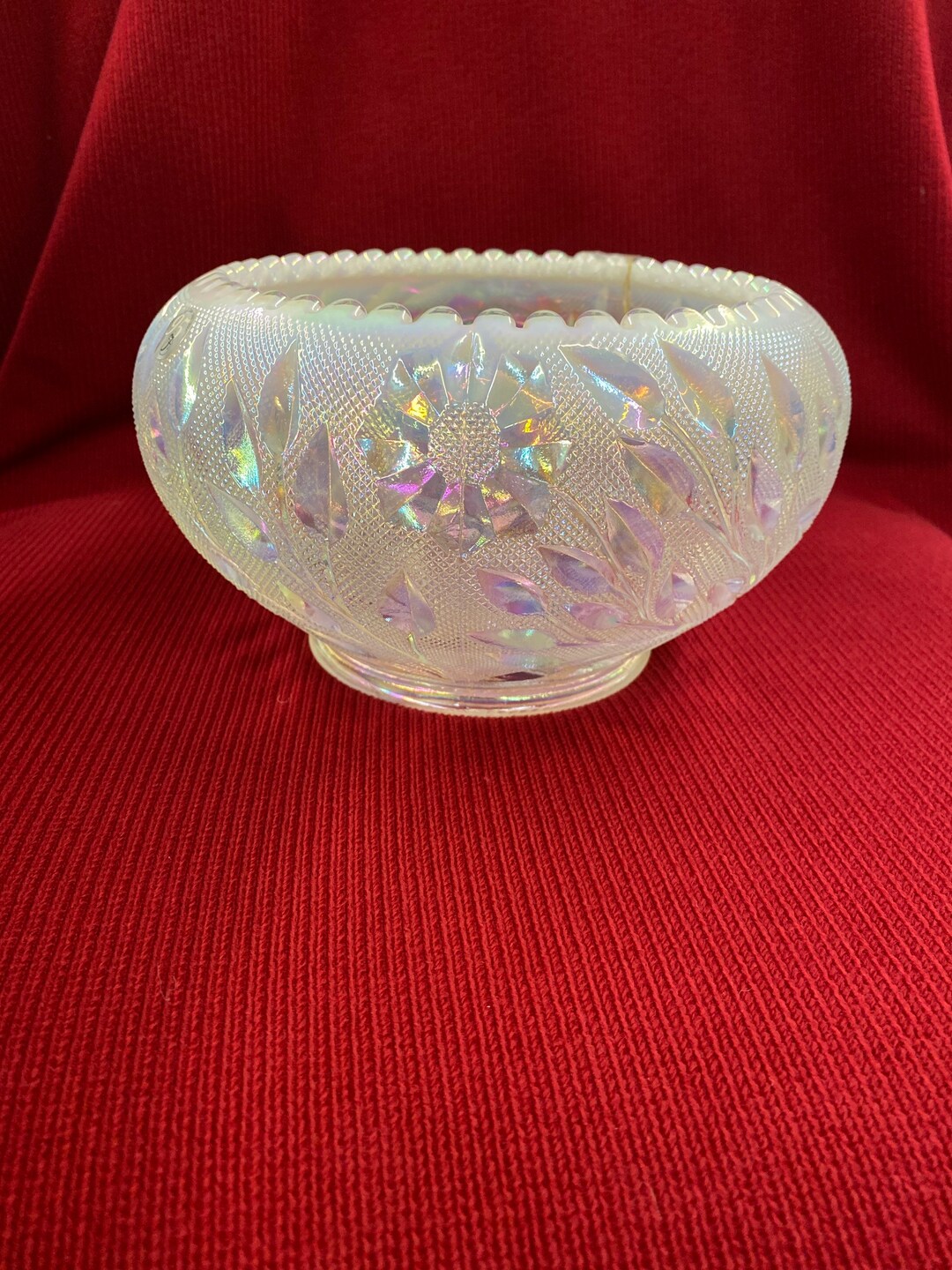 Fenton Globe Bowl Pearl Iridescent Opalescent Inverted Pinched Edge