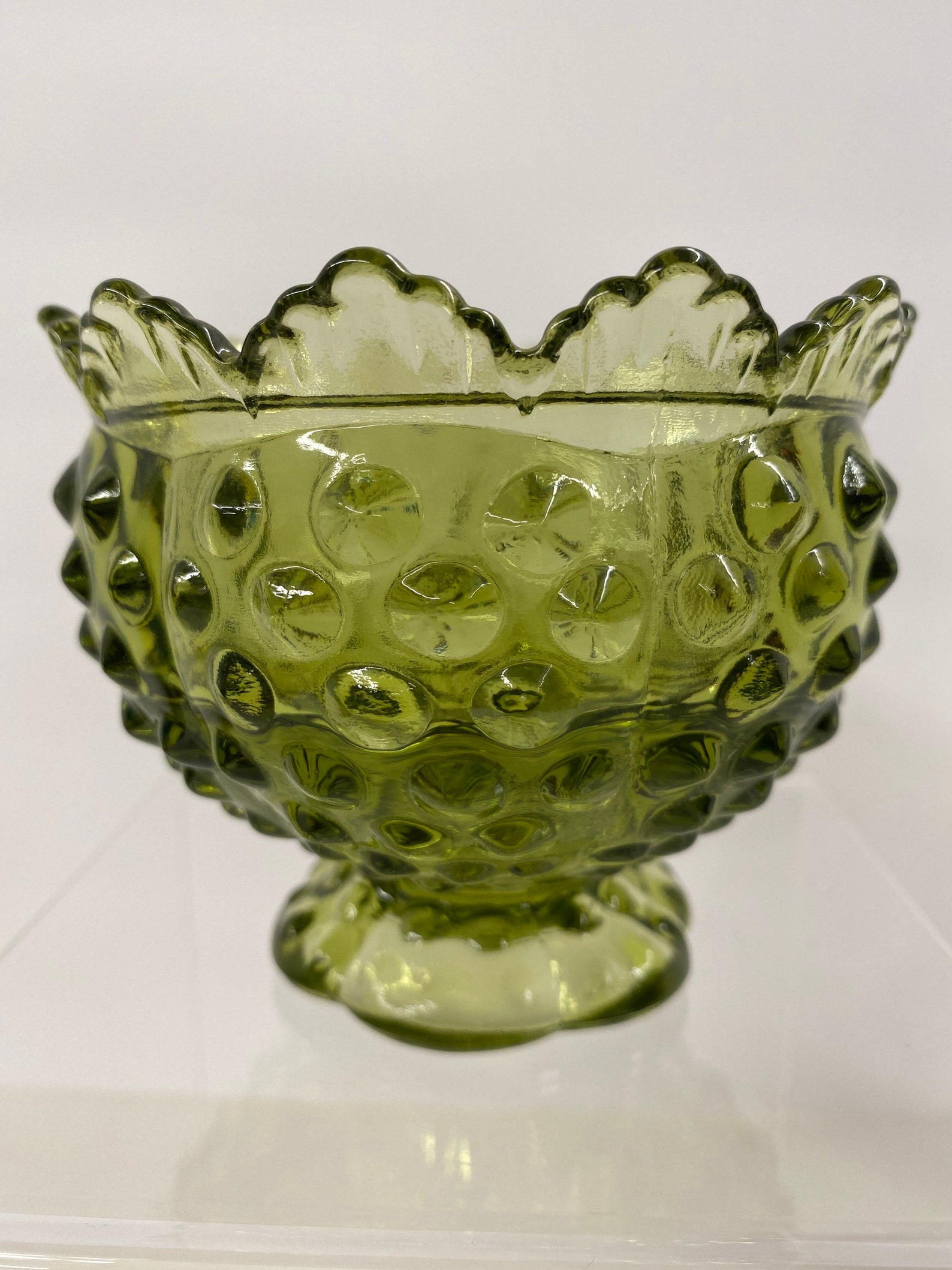 Fenton Colonial Green Hobnail Candle Bowl 671 Etsy