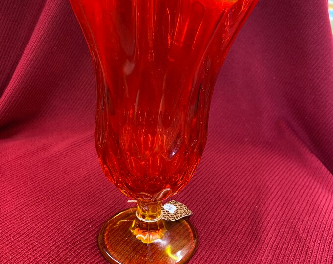 Fenton Handkerchief Vase Colonial Orange Amber Highlights Etsy