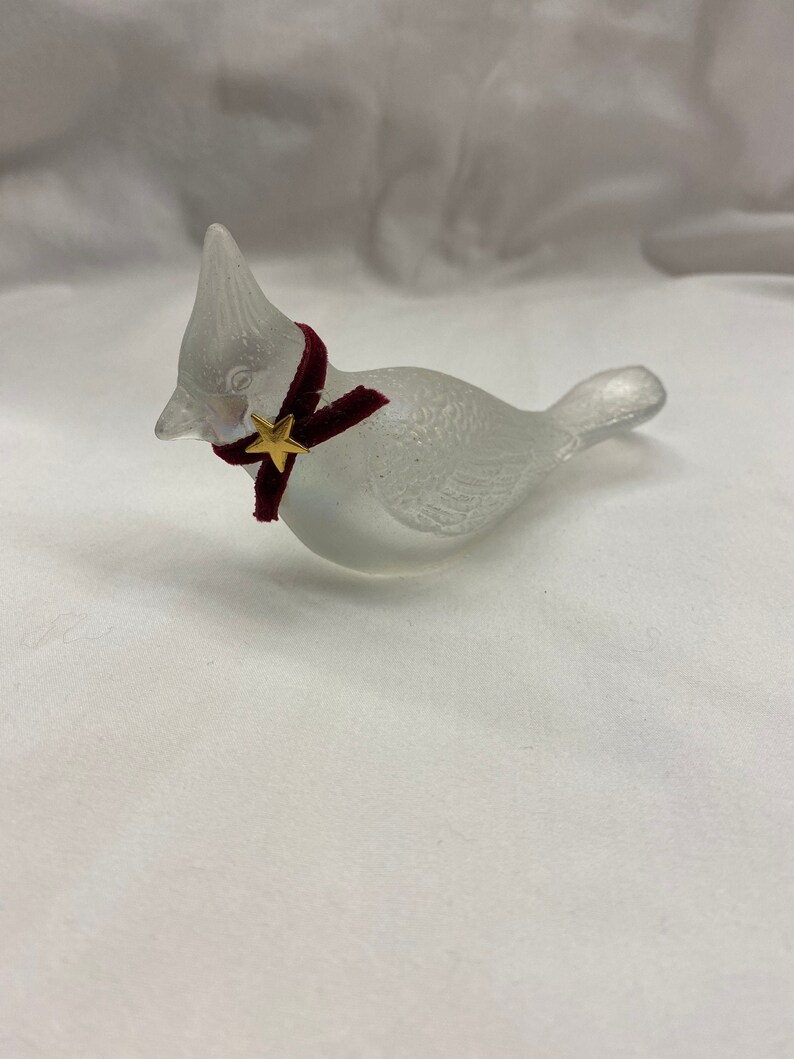 Fenton clear hand painted splatter iridescent Cardinal with red velvet necklace #471