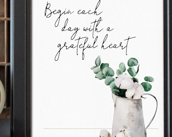 Begin each day with a grateful heart. Inspirational Wall art Download LemonDropImages