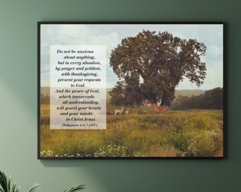 PRINTED (unframed) Philippians 4:6-7 in 5 sizes "Do not be anxious about anything . . ." Beautiful original artistic photo for able or wall.