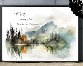 Mountain Landscape Watercolor Print | Inspirational Quote Art