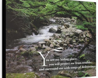 Psalm 32:7 Scripture Matte Canvas Stretched 1.25" | Hiding Place Great Smoky Mountains Stream