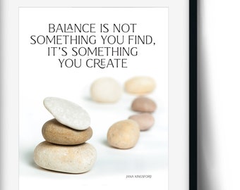 Stacked Pebbles Photograph, Motivational Quote Art (Digital Download)