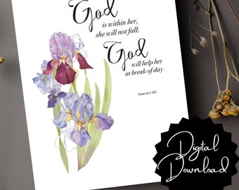 Printable Deuteronomy Psalm 46:5 comfort card on US letter size - download to print at home or copy shop - no physical item will be sent