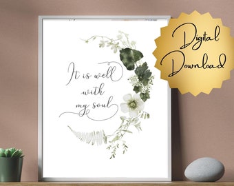 It Is Well With My Soul Print, Christian Hymn Greenery (Digital Download)