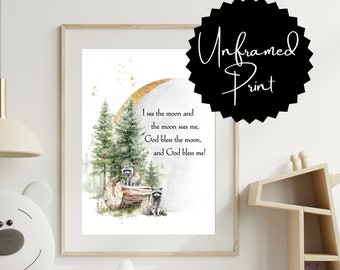 PRINTED (unframed) image Woodland "I see the moon and the moon sees me" Premium Matte vertical poster 2 versions in 6 sizes | wall or table