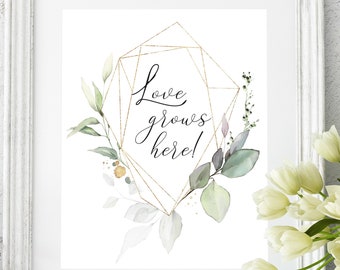 Love Grows Here Watercolor Print, Inspirational Wall Art (Digital Download)