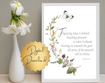 Digital download "Forgetting what is behind, reaching forward . . . " From Philippians 3:13-14 watercolor graphic 5 sizes