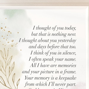 Trauer Zitat Print, Aquarell & Gold, Erinnerungs Gedicht