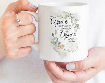 Amazing Grace hymn lyrics white mug| Grace has brought me safe thus far & grace will lead me home| Microwave/dishwasher safe | friend gift