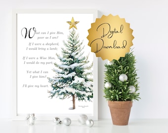 Watercolor Christmas Carol Print, Christian Poem, Winter Decor (Digital Download)