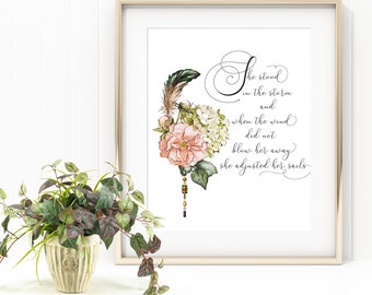 Floral Watercolor Art Print, Inspirational Quote (Unframed)