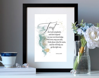 Digital download "Trust the Lord completely" Proverbs 3:5-6 | Easy to Read (ERV) with abstract watercolor design in 5 sizes