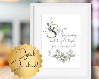 Christian Hymn Print: Watercolor Floral, "Strength for Today" (Digital Download)