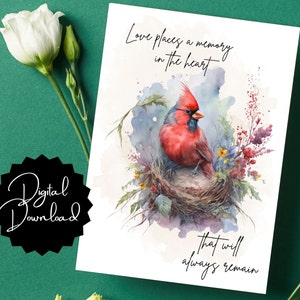 Condolencia imprimible "El amor coloca un recuerdo" Tarjeta 5x7 Descarga de papel de carta de EE. UU. para imprimir en casa o copistería - no se enviará ningún artículo físico