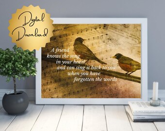 Friendship Song Lyrics Print, Robins on Sheet Music (Digital Download)