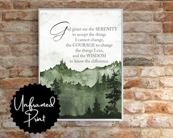 Serenity Prayer Print | Watercolor Mountain Scene (Unframed)