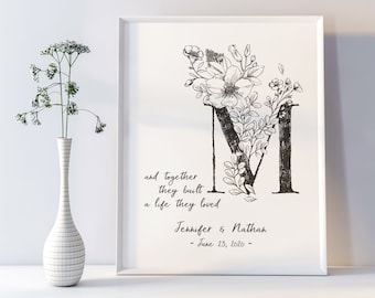 Personalized Monogram Floral Print, Wedding Gift (Digital Download)