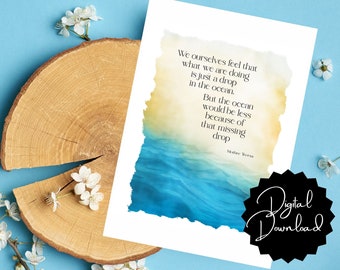 Printable 5x7 card encouraging Mother Teresa quote US letter size - download to print at home or copy shop - no physical item will be sent