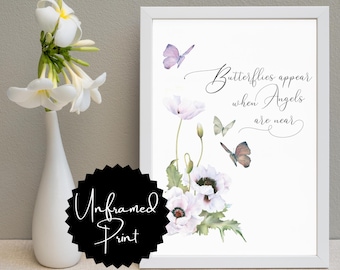 Butterflies Appear When Angels | Bereavement Gift, Sympathy Wall Art (Unframed)