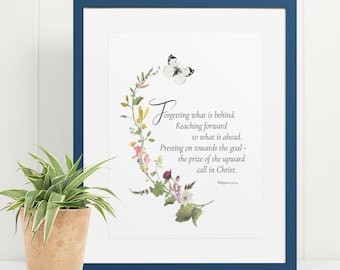 Printed (unframed) image Philippians 3:13-14 "Forgetting what is behind. Reaching forward to what is ahead" many sizes US UK| Free shipping