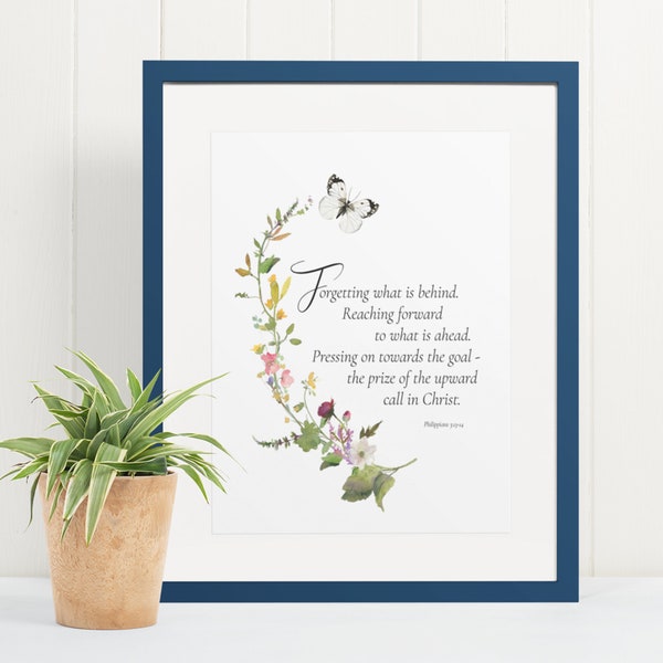 Printed (unframed) image Philippians 3:13-14 "Forgetting what is behind. Reaching forward to what is ahead" many sizes US UK| Free shipping