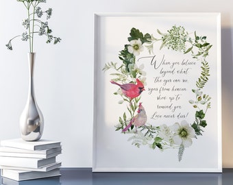 Loss quote 2 styles "When you believe beyond what your eyes can see . . . "instant download, printable watercolor wreath 3 sizes