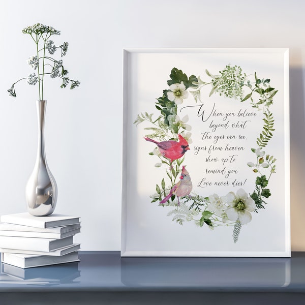 Loss quote 2 styles "When you believe beyond what your eyes can see . . . "instant download, printable watercolor wreath 3 sizes