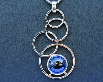 Sterling Silver Multi Circle Pendant: Modern Blue Sapphire Necklace