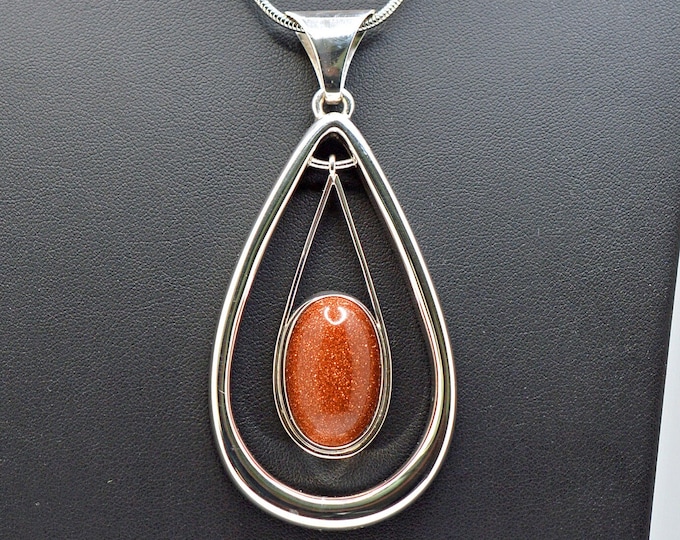Goldstone in a Teardrop shaped Pendant, Handcrafted,  Sterling Silver 925