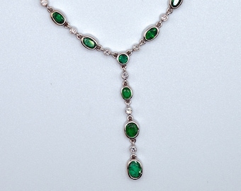 Emerald and Diamond Necklace Handcrafted in 18k White  Gold