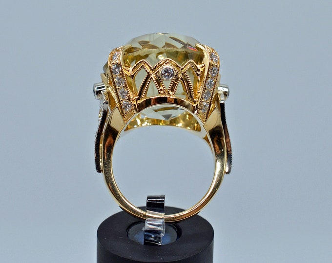 Topaz & Diamond Fancy Ring, 18K Yellow Gold - Handcrafted